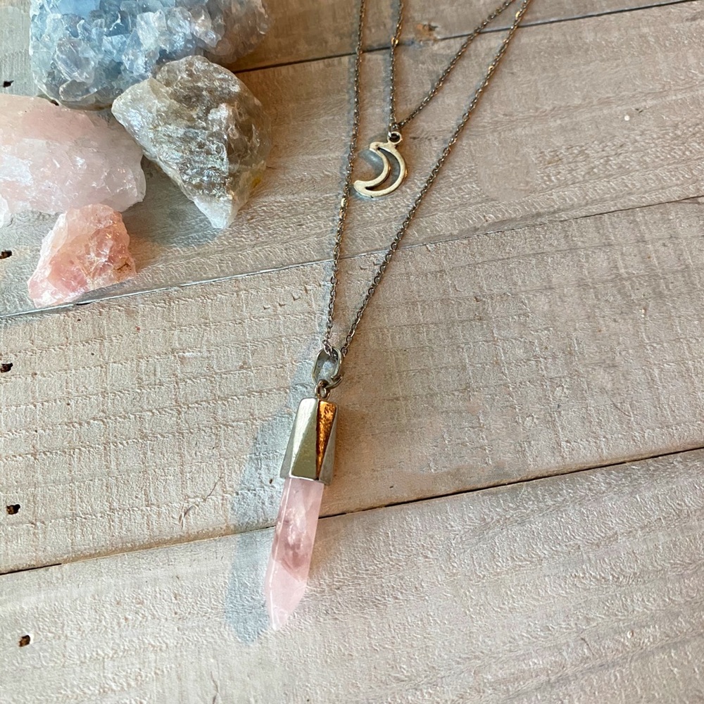 Rose Quartz Moon Necklace